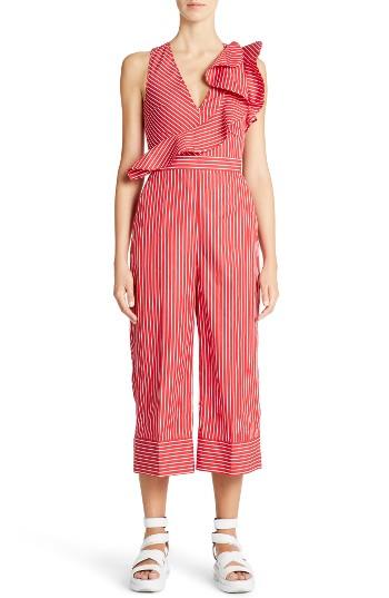 Women's Msgm Ruffle Stripe Cotton Jumpsuit