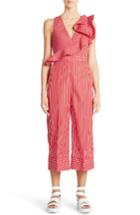 Women's Msgm Ruffle Stripe Cotton Jumpsuit