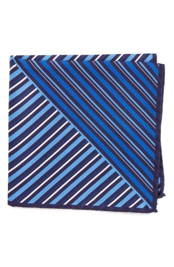 Men's Eton Stripe Silk Pocket Square, Size - Blue