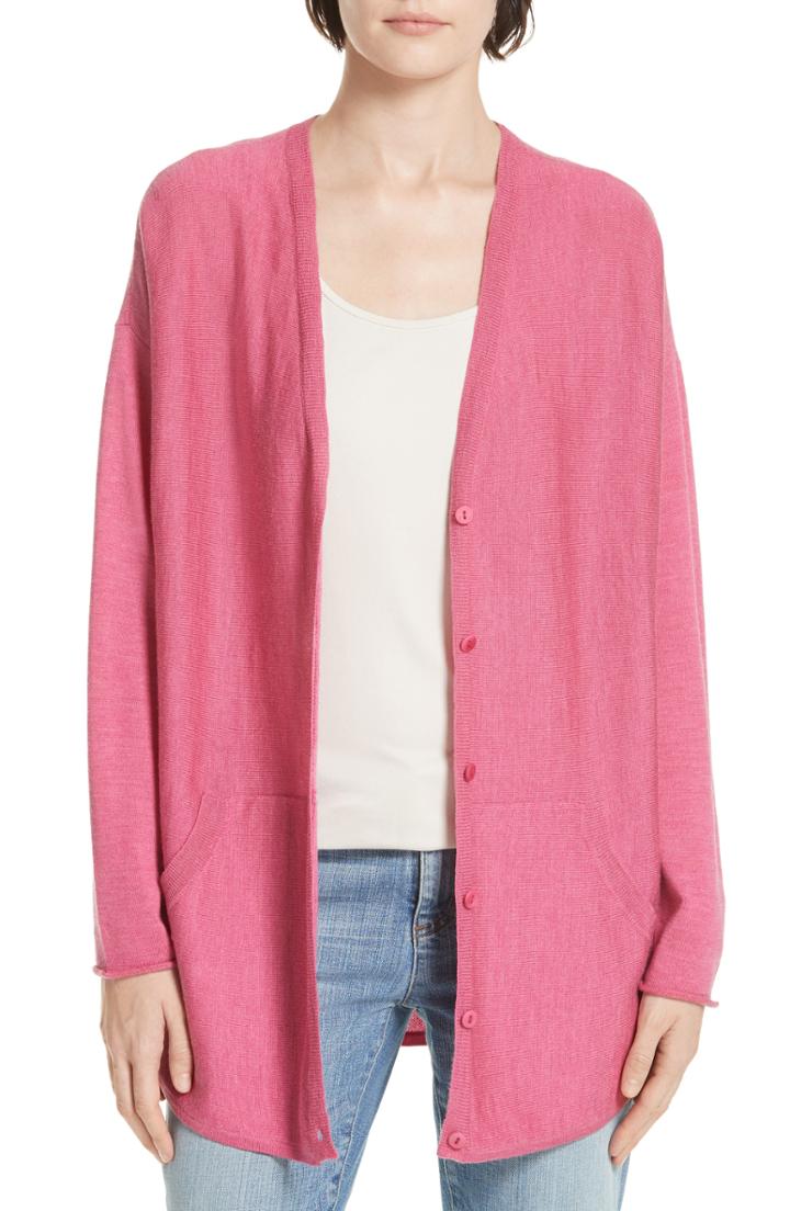 Women's Eileen Fisher Merino Jersey V-neck Cardigan - Pink