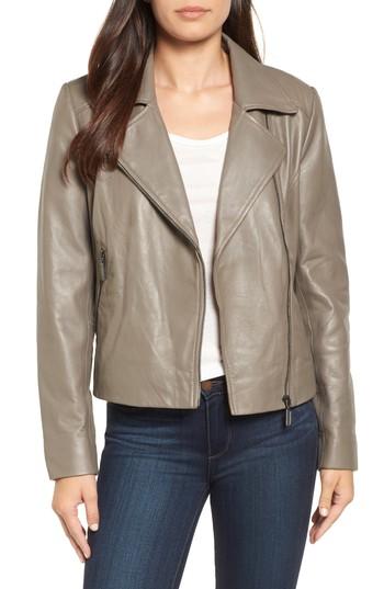 Petite Women's Halogen Leather Moto Jacket P - Grey