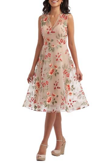 Women's Eci Embroidered Mesh Midi Dress - Red