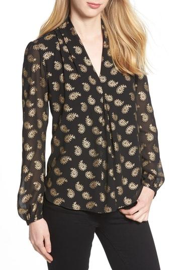Women's Michael Michael Kors Floating Foil Paisley Blouse - Black
