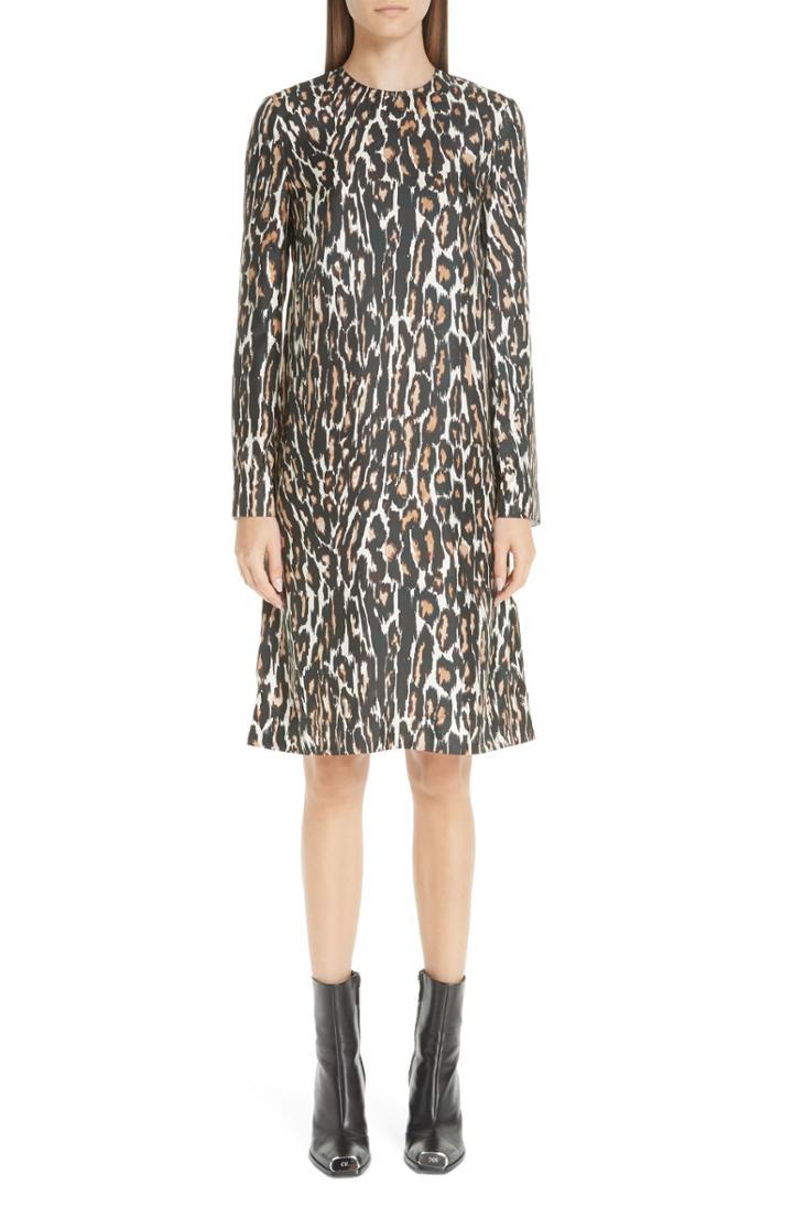 Women's Calvin Klein 205w39nyc Leopard Print Silk Twill Shift Dress Us / 42 It - Brown