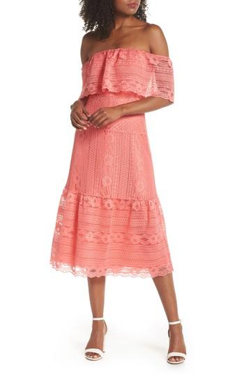 Women's Bb Dakota Katie Off The Shoulder Lace Midi Dress - Pink