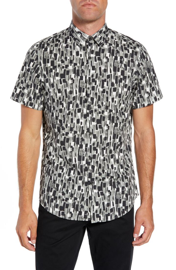 Men's Calibrate Mini Collar Print Sport Shirt - Grey