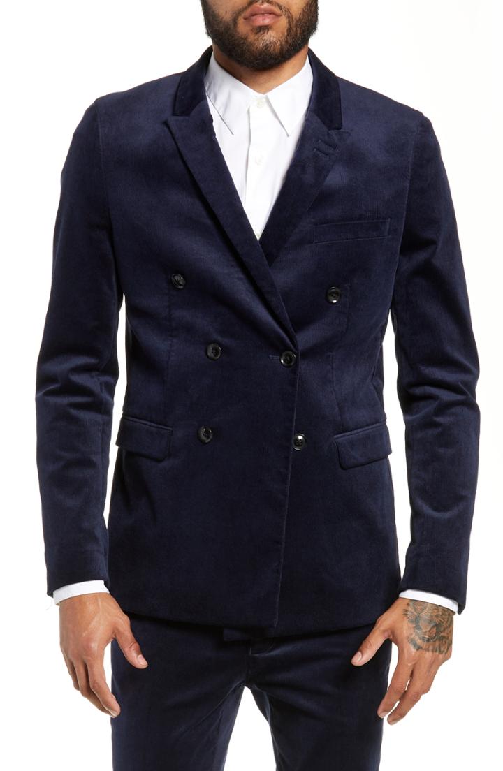 Men's Topman Club Corduroy Suit Jacket R - Blue