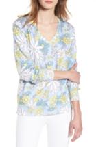 Women's Wildfox Daisy Wallpaper - Baggy Beach Jumper V-neck Pullover, Size - Blue