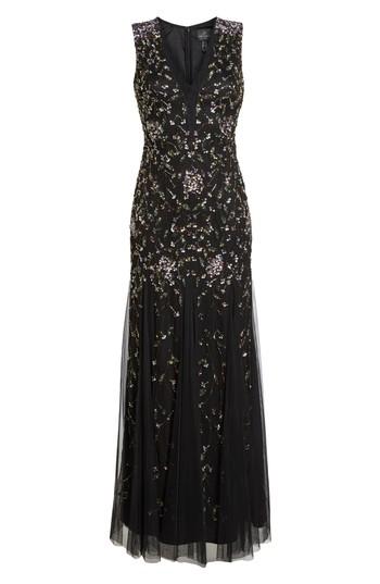 Petite Women's Adrianna Papell Beaded Gown P - Black