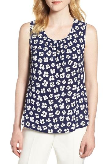 Women's Anne Klein Shirred Neck Shell - Blue