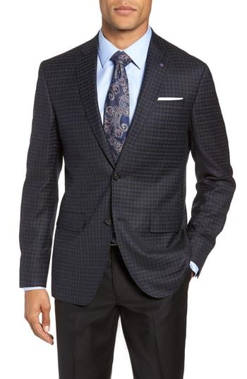 Men's Ted Baker London Jay 2b Trim Fit Plaid Wool Sport Coat R - Blue