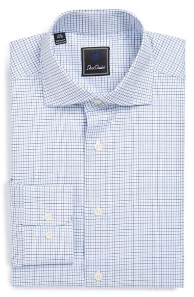 Men's David Donahue Regular Fit Check Dress Shirt 32/33 - White