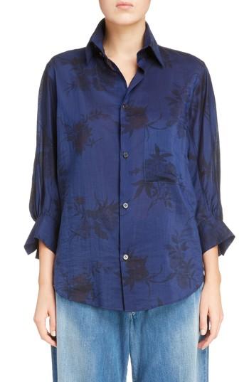 Women's Y's By Yohji Yamamoto Floral Print Shirt - Blue