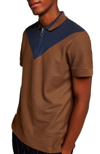 Men's Topman Chevron Classic Fit Polo - Brown