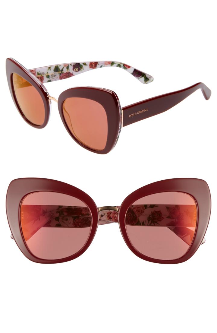 Women's Dolce & Gabbana 51mm Mirrored Cat Eye Sunglasses - Purple/ Red Mirror