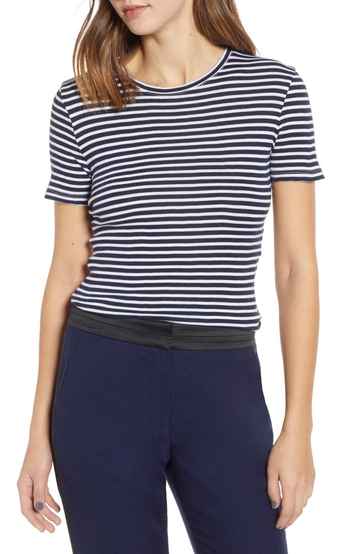 Petite Women's 1901 Crewneck Cotton Blend Top, Size P - Blue