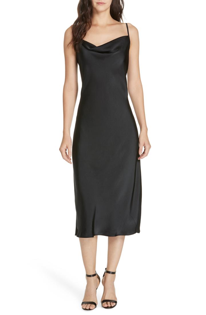 Women's Joie Marcenna Cowl Neck Satin Midi Dress - Black
