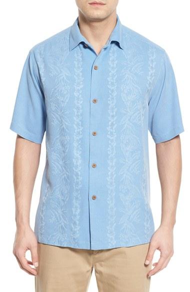 Men's Tommy Bahama 'lei Riviera Jacquard' Regular Fit Silk Camp Shirt - Blue