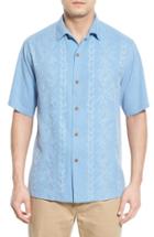 Men's Tommy Bahama 'lei Riviera Jacquard' Regular Fit Silk Camp Shirt - Blue