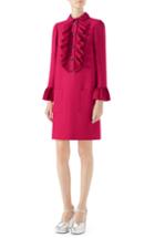 Women's Gucci Pleated Rose Print Silk Midi Dress Us / 40 It - Ivory