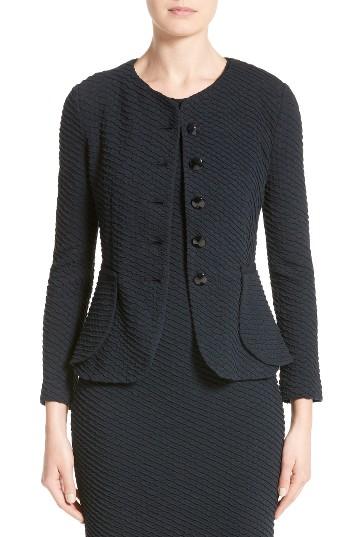 Women's Armani Collezioni Diagonal Jacquard Peplum Jacket - Blue