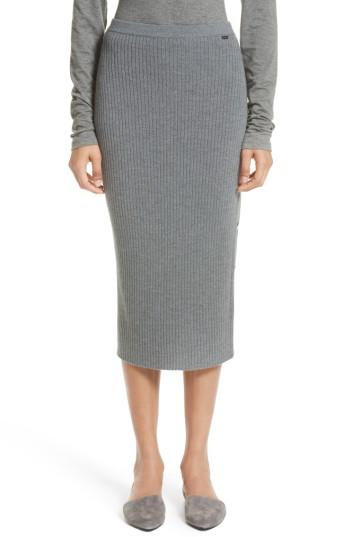 Women's St. John Collection Side Placket Rib Knit Skirt - Grey