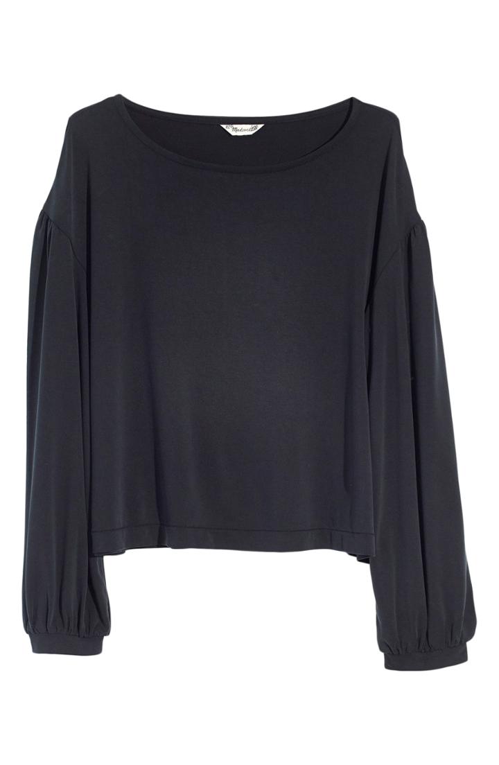 Women's Madewell Sandwashed Gathered Sleeve Top - Black