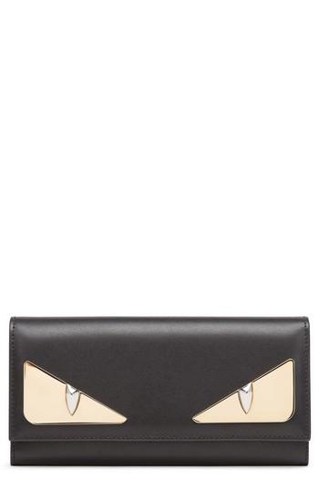 Women's Fendi Monter Leather Continental Wallet - Black