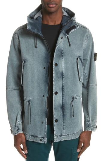 Men's Stone Island Long Hooded Denim Jacket - Black