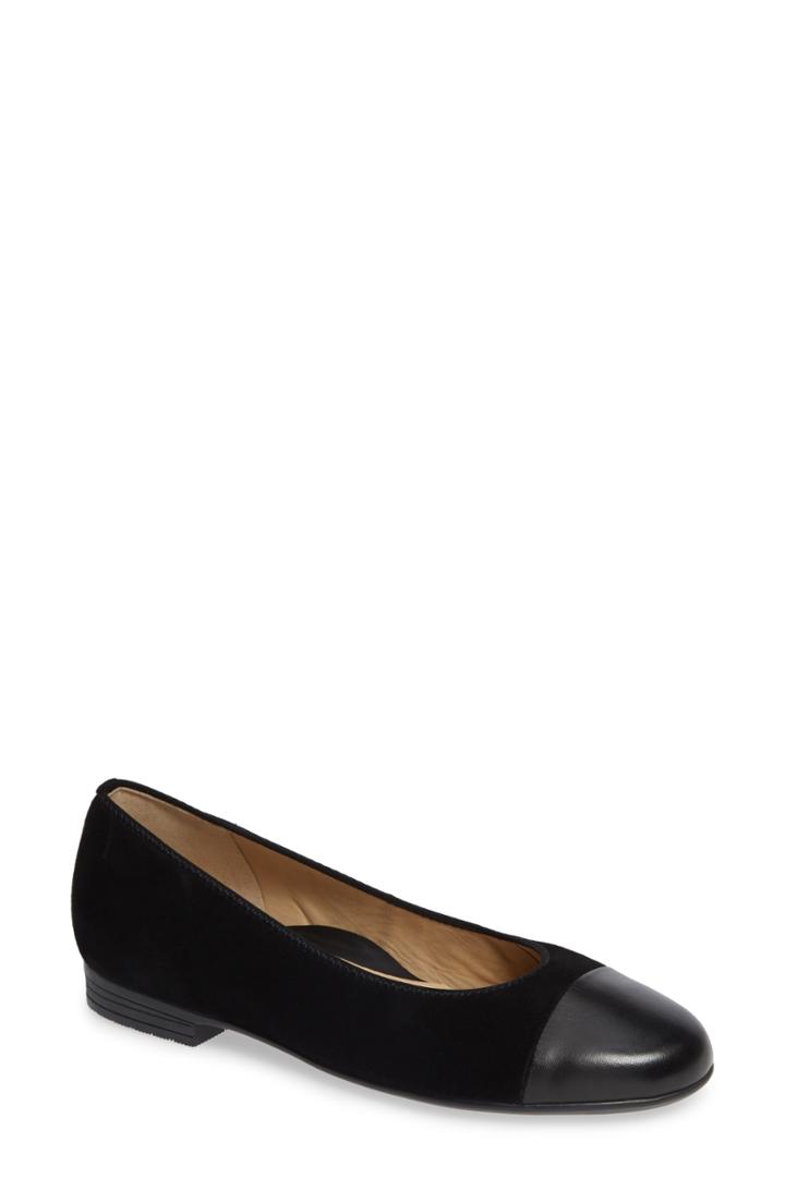 Women's Ara Sally Cap Toe Ballet Flat .5 M - Black