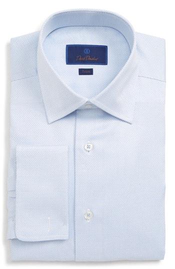 Men's David Donahue Trim Fit Dot Dress Shirt .5 - 32/33 - Blue