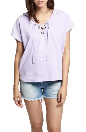 Women's Sanctuary Beachcomber Lace-up Cotton Short Sleeve Hoodie - Purple