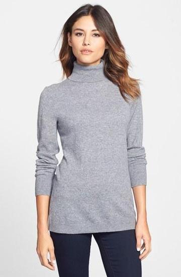 Nordstrom Collection Long Cashmere Turtleneck Sweater Grey Twilight Heather
