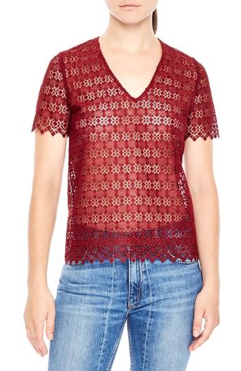 Women's Sandro V-neck Lace Top - Burgundy