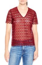 Women's Sandro V-neck Lace Top - Burgundy