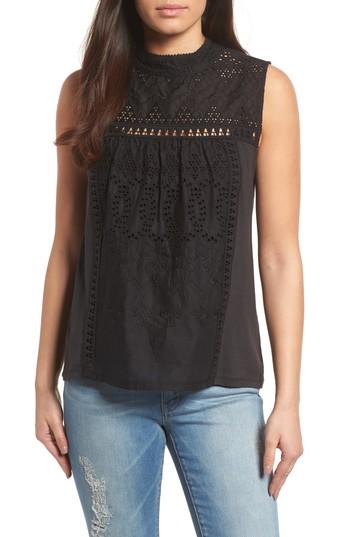 Women's Caslon Embroidered High Neck Tank - Black