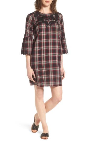 Women's Caslon Bell Sleeve Plaid Shift Dress - Black