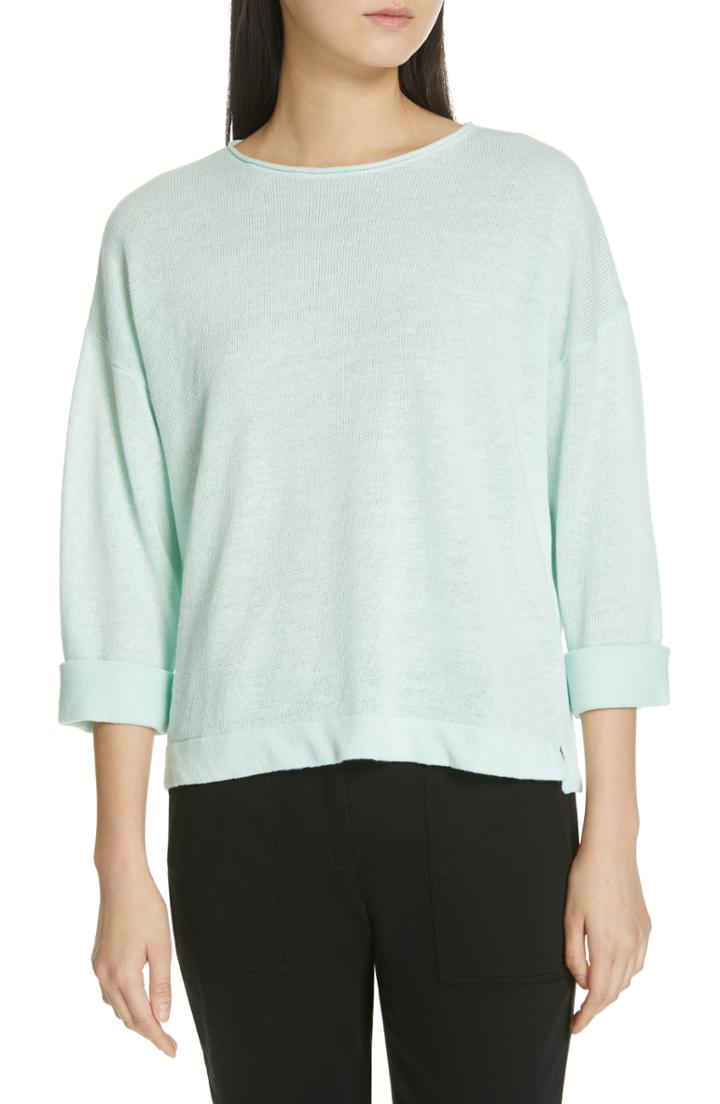 Women's Eileen Fisher Round Neck Organic Linen Top - Blue
