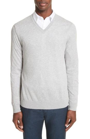 Men's Burberry Randolf Cashmere & Cotton Sweater, Size - Grey