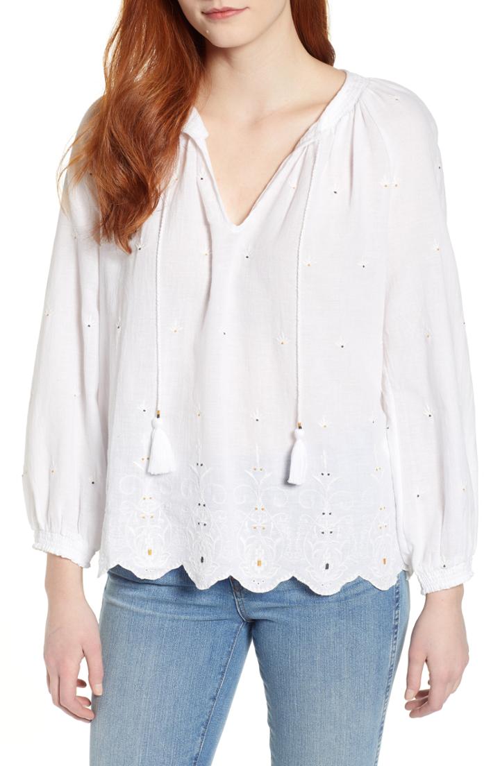 Women's Lucky Brand Eyelet Peasant Top - White