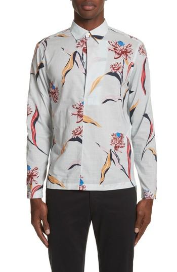 Men's Paul Smith Floral Pullover Woven Shirt - Blue