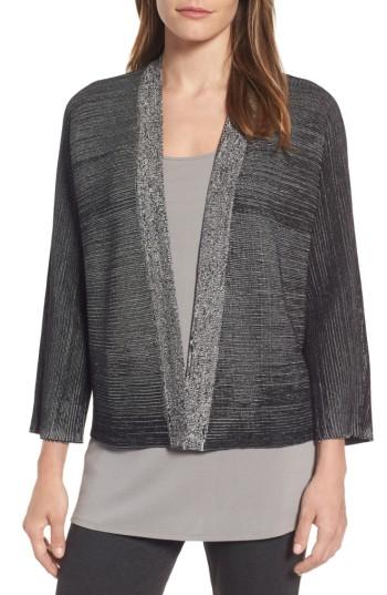 Women's Eileen Fisher Textured Silk & Organic Cotton Cardigan, Size - Black