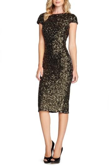 Women's Dress The Population 'marcella' Open Back Sequin Body-con Dress - Metallic