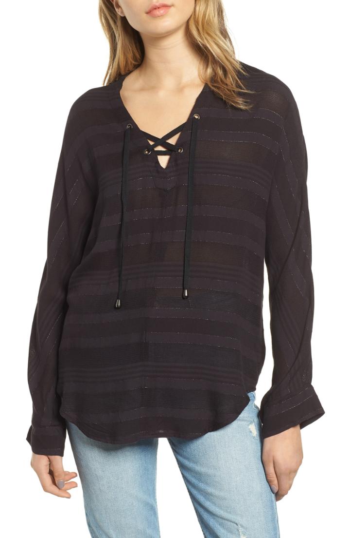 Women's Rails Metallic Detail Lace Up Blouse - Black