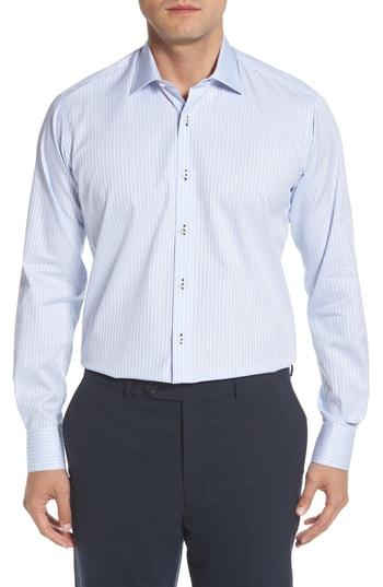 Men's Ike Behar Regular Fit Stripe Dress Shirt .5 32/33 - Blue