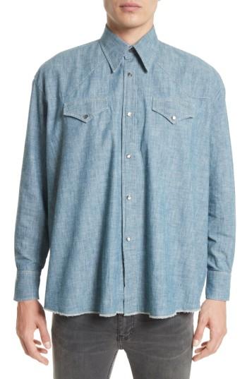 Men's Our Legacy Oversize Chambray Snap Front Shirt