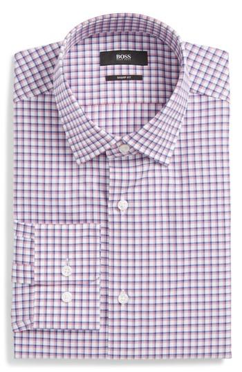 Men's Boss Marley Sharp Fit Plaid Dress Shirt R - Pink