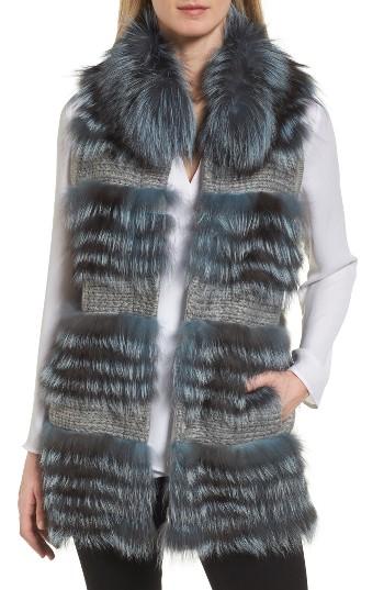 Women's Diane Von Furstenberg Knit Vest With Genuine Fox Fur Trim - Blue