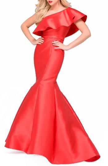 Women's Jovani Ruffle One-shoulder Mermaid Gown