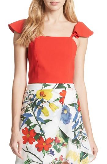 Women's Alice + Olivia Celestial Flutter Sleeve Crop Top - Red
